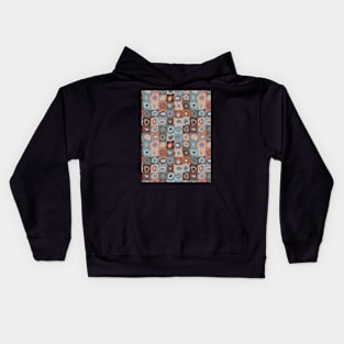 Arizona Turquoise - Retro Geometric Wobbly Square Grid Pattern Kids Hoodie